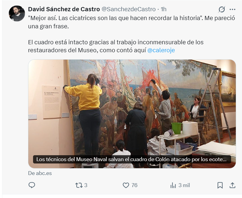 generoenaccion's tweet photo. Los técnicos (en el tuit) y los restauradores (en la noticia). Imagen: 4 mujeres. 
Según RTVE el operativo estuvo compuesto por ocho restauradoras (cinco de la propia institución y tres externas de otros museos). 
Según la RAE el masculino nos visibiliza.
#LenguajeNosexista https://t.co/hTUY61hB1B
