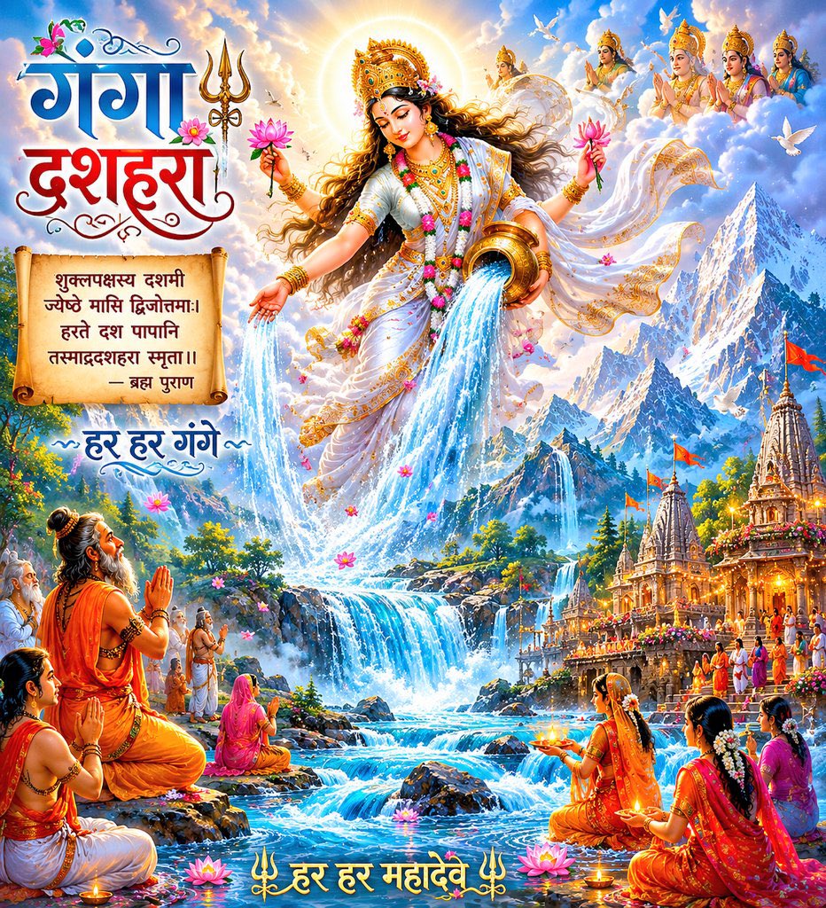 GKmodanwal's tweet photo. शुक्लपक्षस्य दशमी ज्येष्ठे मासि द्विजोत्तमाः।
हरते दश पापानि तस्माद्दशहरा स्मृता ॥ 🚩🚩🚩

ज्येष्ठ मास के शुक्ल पक्ष की दशमी दस प्रकार के पापों का नाश करती है। https://t.co/eq9NKUR8tk