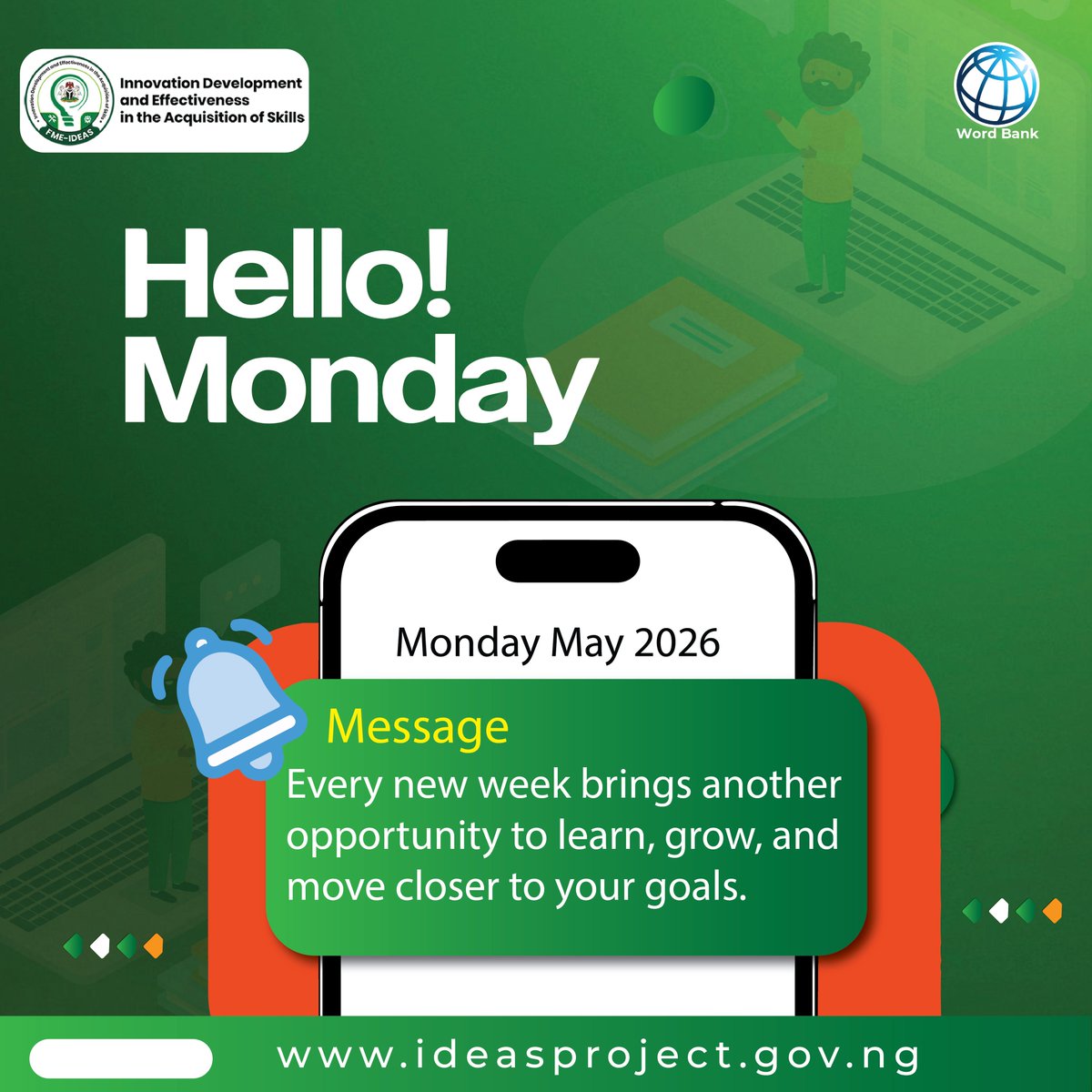 ideasprojectnig's tweet photo. Every new week brings another opportunity to learn, grow, and move closer to your goals.

#MondayMotivation #IDEASProject #SkillsForLife #YouthEmpowerment #TVET #Nigeria #NewWeekNewGoals #GrowthMindset #TakeAction https://t.co/wMSRwyGHaQ