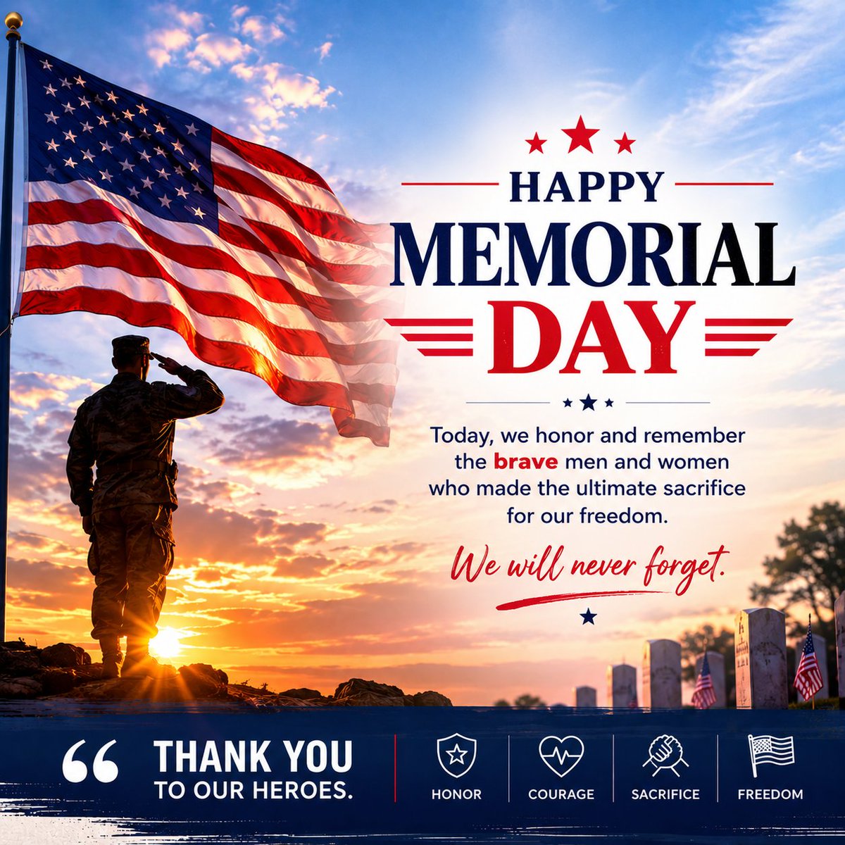 wiseplans's tweet photo. This Memorial Day, Wise Business Plans extends gratitude and remembrance to our fallen heroes and their families.

#MemorialDay #HonorAndRemember #WiseBusinessPlans https://t.co/cIbuOHevAQ