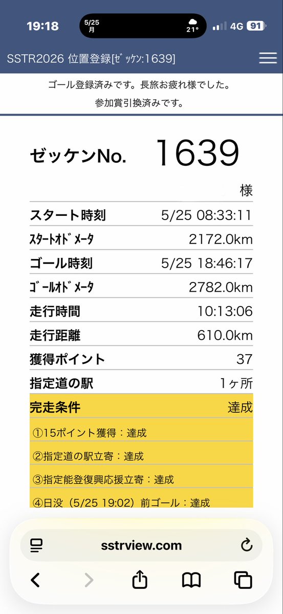 change15jp's tweet photo. 無事ゴールする事が出来ました👍
#SSTR2026 https://t.co/vzxKqX7sqv