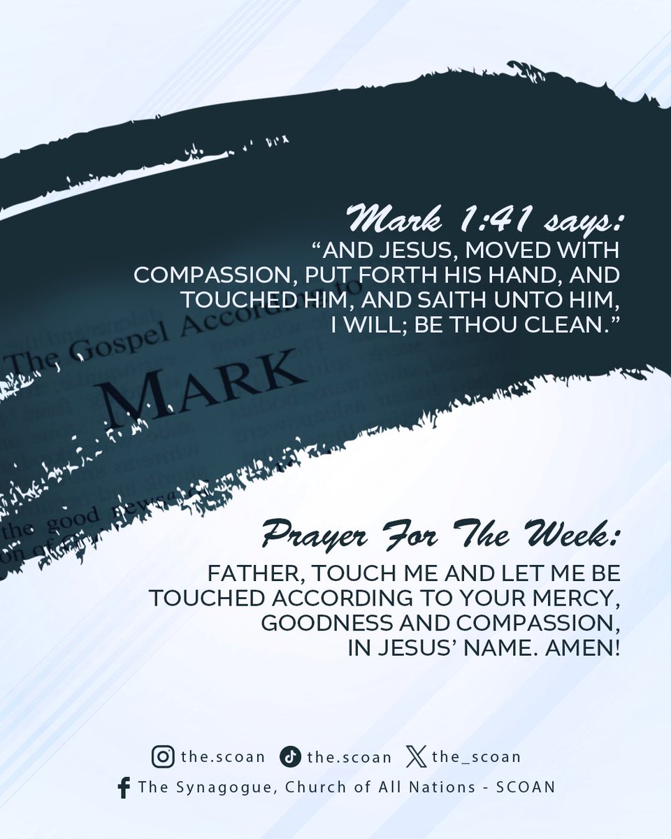 the_scoan's tweet photo. Prayer For The Week:

Father, touch me and let me be touched according to Your mercy, goodness, and compassion, in Jesus’ name. Amen!

#PastorEvelynJoshua #SCOAN #EmmanuelTV #PrayerForTheWeek #TBJoshuaLegacy https://t.co/oresOsuhtW