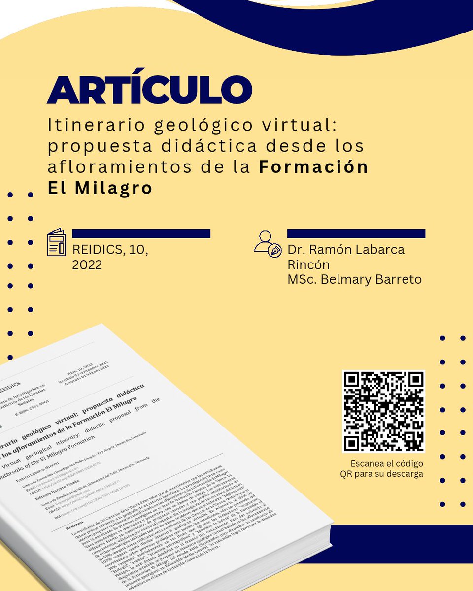 RamonJoseLR's tweet photo. 📘 Explora la #Geología sin salir del aula.

A través de un recorrido virtual, este artículo propone el estudio de la #FormaciónElMilagro (#Venezuela) desde una experiencia interactiva y accesible.

👇🏻 Lectura y descarga:

https://t.co/d6QVKoLJOf https://t.co/1hrf527QRW