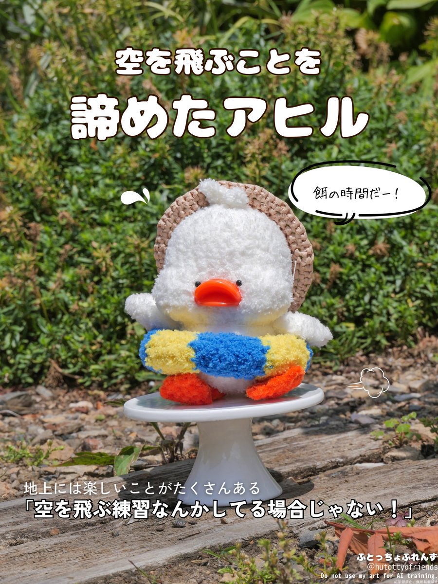 hutottyofriends's tweet photo. ☀️新入り紹介🏖️

- - - - - - - - - -
飛ぶことを夢見たアヒルは
飛ぶことを諦めました…
- - - - - - - - - -

地上を満喫してるアヒルは
5/27(水)~ 抽選販売にて飼い主探します❕
#ふとっちょふれんず https://t.co/RTeDhW5UVe