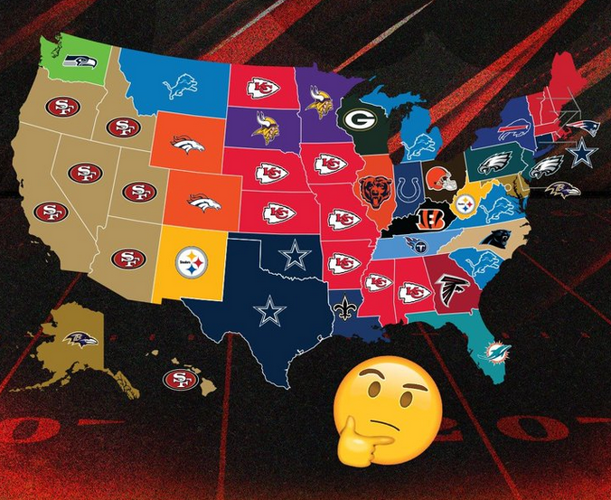 SpheraNFL's tweet photo. Equipos más vistos en TV por estado.
Fuente: Pro Football Reference https://t.co/Q0iTtBK0By