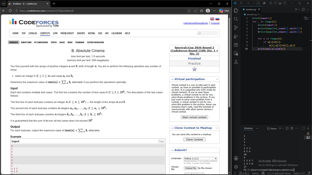 ShlokMathurkar's tweet photo. Day 5️⃣6️⃣:

🔷DSA
🔹Solved one question each on both CF &amp; LC

#365DaysOfCode https://t.co/8V9PZDvwVR