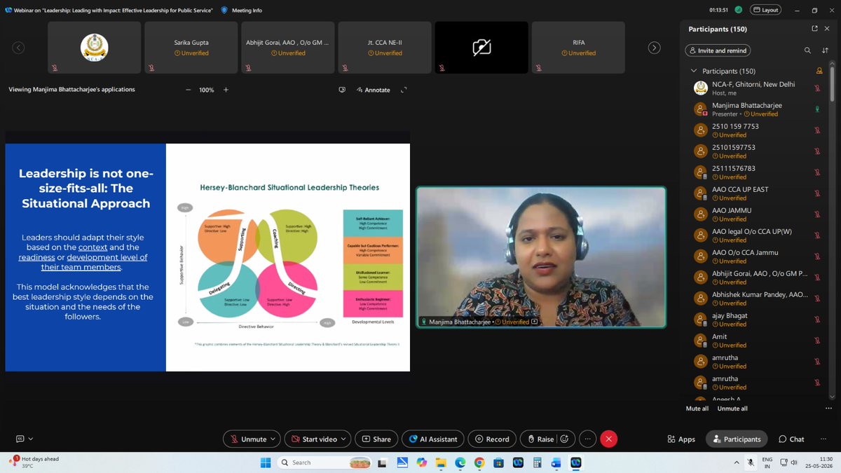 NCAFtraining's tweet photo. NCA-F organized an insightful webinar on “Leadership: Leading with Impact – Effective Leadership for Public Service” focusing on strengthening leadership competencies, effective communication, emotional intelligence, and fostering a positive workplace culture in public service.

The webinar was conducted by Ms. Manjima Bhattacharjee, Teaching Associate, NCA-F, who shared valuable perspectives on impactful leadership, team management, professional effectiveness, and the importance of empathetic and result-oriented leadership in today’s administrative environment.

The session witnessed active participation and meaningful interaction from officers and participants.
#Leadership #PublicService #CapacityBuilding #NCAF #ProfessionalDevelopment #CivilServices

@DoT_India @IndiaPostOffice @ControllerDot @CBC_MK @iGOTKarmayogi