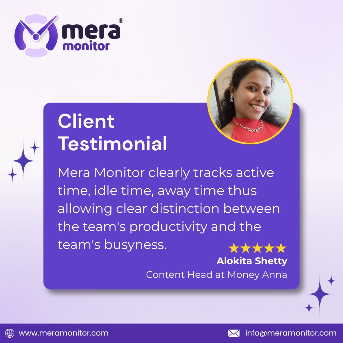 MeraMonitor's tweet photo. Productivity and busyness aren’t the same.

Mera Monitor helps teams track active, idle, and away time, giving leaders better clarity into how work time is actually used.

Thank you, Alokita Shetty, for sharing your experience.

Sign up: https://t.co/F687ZWCKmj

#Productivity https://t.co/vsF4jqVpMS