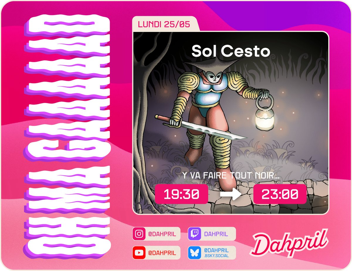 dahpril's tweet photo. Coucou les sbires 👋

Un seul stream cette semaine, c'est la course !

☀️ Lundi 19h30 - L'Indie Soir sur Sol Cesto de @DrGeraud et @chariospirale 

Hâte de vous retrouver 😍

#twitch #twitchstream #streamer #petitstreamer #LindieSoir #solcesto https://t.co/HOFnrlL1ay
