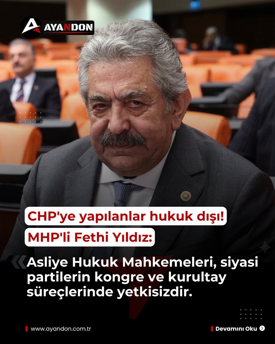 ayandon's tweet photo. MHP'li Feti Yıldız, Asliye Hukuk Mahkemeleri'nin siyasi partilerin kongre ve kurultay süreçlerinde yetkisiz olduğunu vurguladı:

"Asliye Hukuk Mahkemesi'nin yetki alanı, genel kurulun seçim maddesine kadar olan işlemlerine ilişkindir.

(Örneğin mali raporların ibrası gibi)"

#CHPÖzgürÖzel