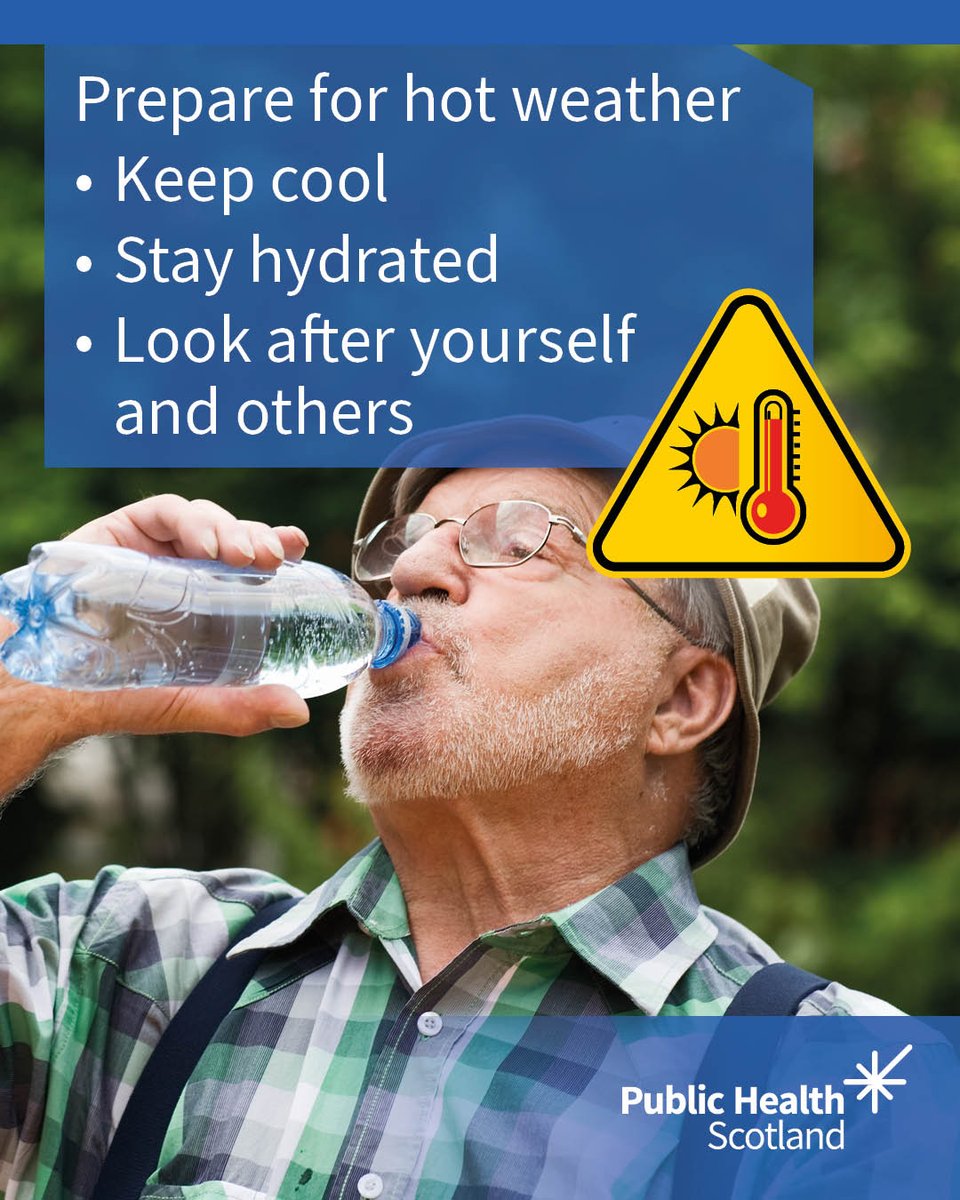 P_H_S_Official's tweet photo. We’re expecting hot weather in Scotland! ☀️

Remember to:

💧 Stay hydrated
🧴 Protect your skin with suncream
❤️ Look after yourself and those more vulnerable: babies, young children, older people and those with underlying health conditions

More info 🔽 
https://t.co/5OlPw80uOL https://t.co/aJiyP0jp54