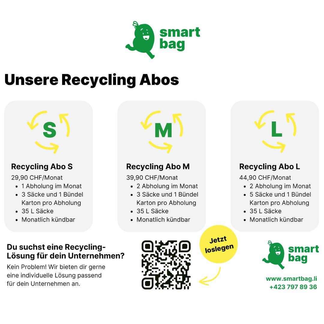 smartbag_li's tweet photo. 🌿♻️ SmartBag | Die cleverste Recycling-Lösung in Liechtenstein. ♻️🌿

Sie sammeln, wir holen ab und recyclen! 🚛💚

🌟 Erfahren Sie mehr auf unserer Website: https://t.co/EAF3OmLeWf 🌍♻️

#SmartBag #Abholservice #Recycling #Nachhaltigkeit #Umweltschutz #Liechtenstein https://t.co/hUbSLuxR1q