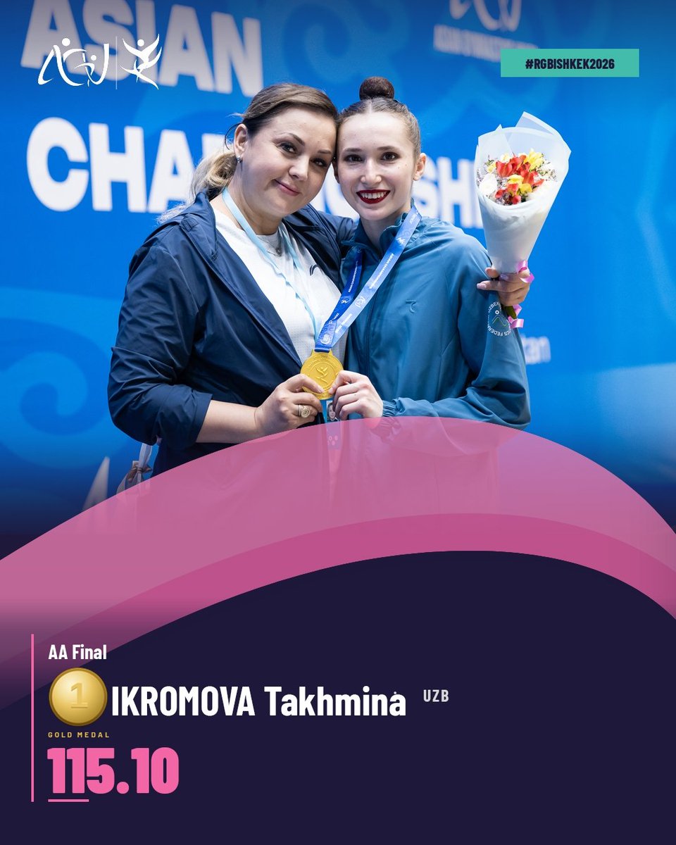 officialAGU's tweet photo. Golden moments for IKROMOVA Takhmina π₯β¨
A stunning performance earns the gold medal with a total score of 115.10 at the Asian Rhythmic Gymnastics Championships π
#RGBishkek2026 #RhythmicGymnastics #SeniorIndividual #AsianChampionships #AsianGymnastics #AGU https://t.co/Ei2xheWVlN
