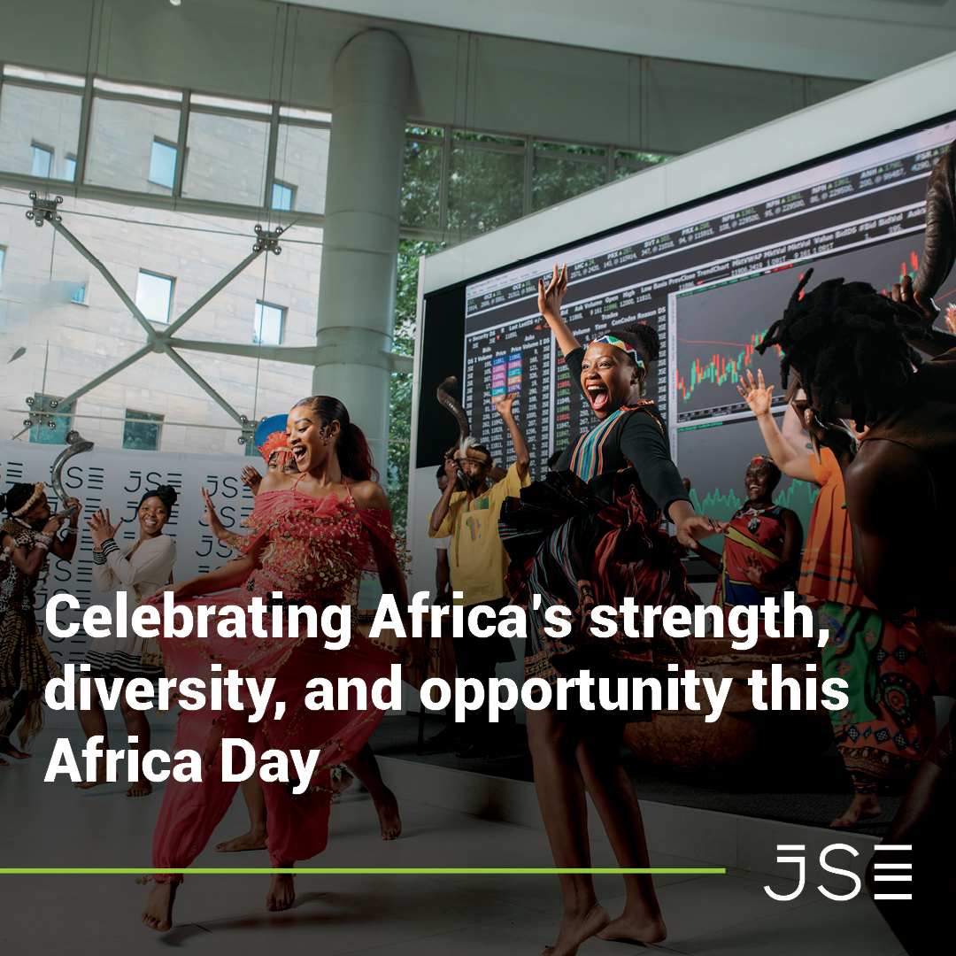 JSE_Group's tweet photo. Join us in celebrating Africa Day, a reflection of Africa’s progress and future ambition. As the JSE, we enable this growth by connecting capital to opportunity, supporting businesses, and strengthening the continent’s link to global markets. https://t.co/XrVnV7vh01