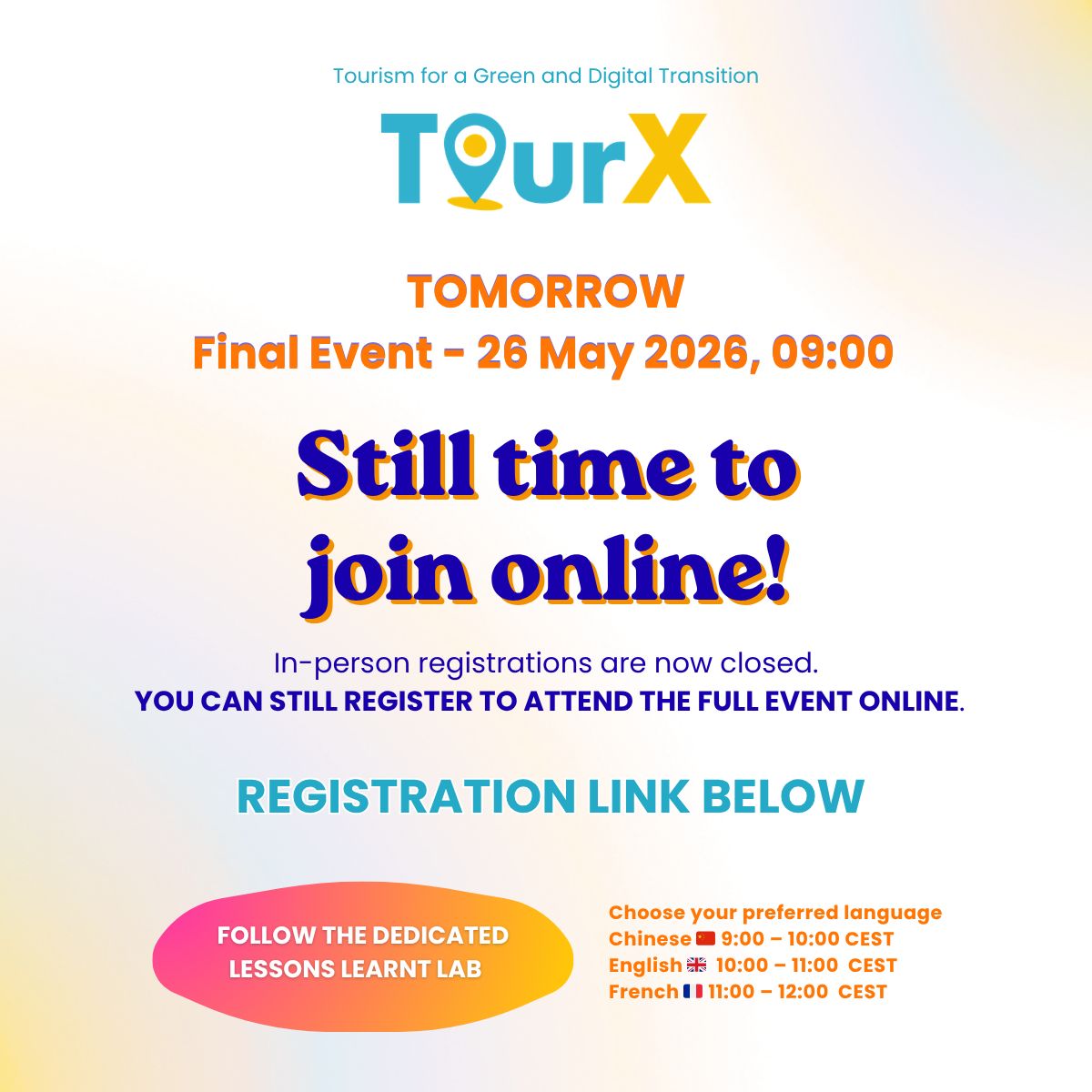 CeaPme's tweet photo. There is still time to join the #TourX Final Event online 🌍
While in-person registrations are now closed, participants can still register to attend the event virtually and discover the final outcomes of the TourX project.
👉https://t.co/95T6lqLhXC
1/ https://t.co/IsQCYnIrxd