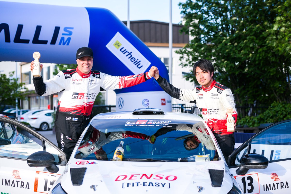 TGR_WRC_NextGen's tweet photo. Ogata on the podium in Imatra 🥈🙌

Rio finished P2 on the first Finnish gravel rally of the season with a strong and consistent drive, while Kanta took P4 💪

#ToyotaGAZOORacing #ChallengeProgram https://t.co/7Y6MCvmwKY