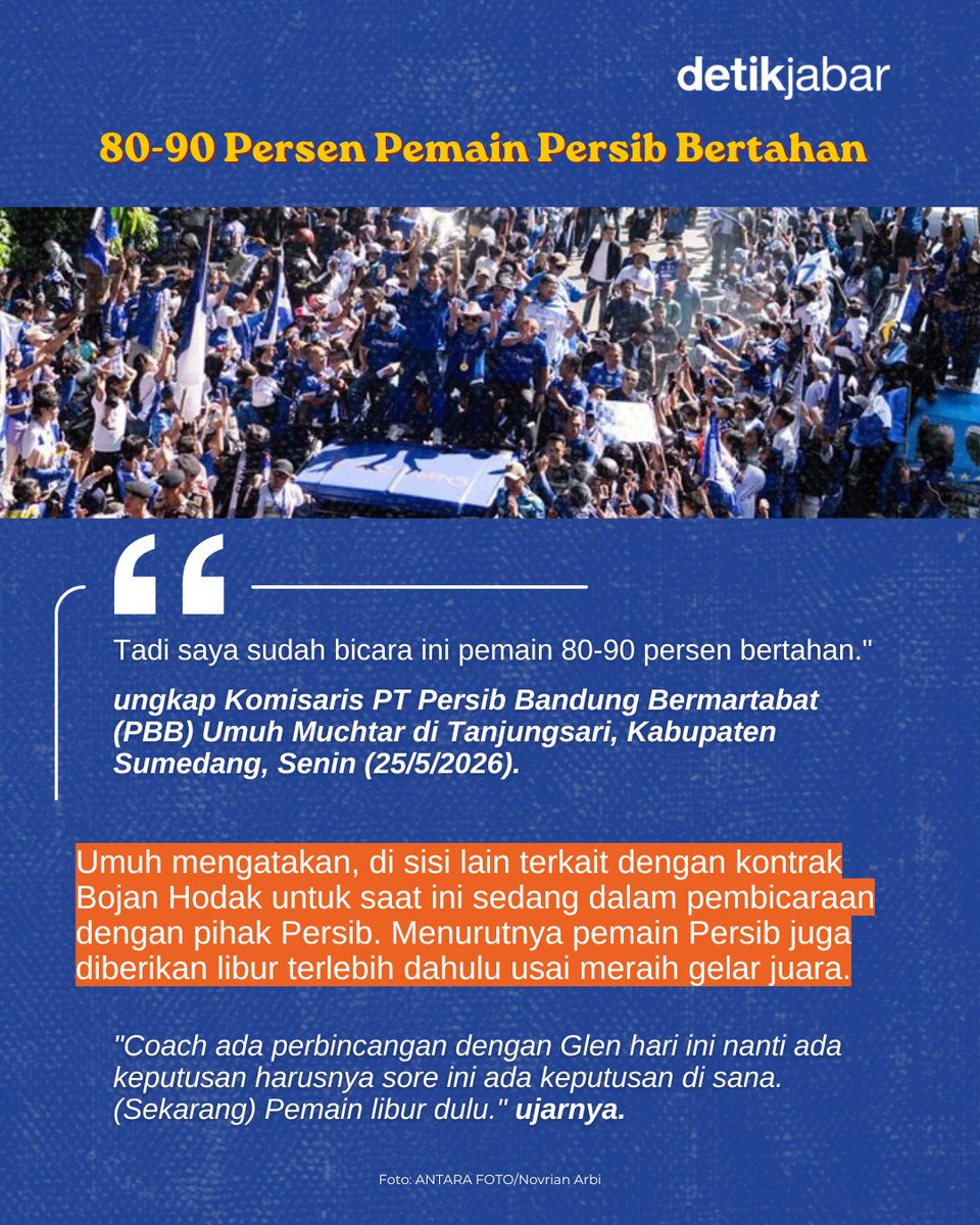 detikjabar_'s tweet photo. Disampaikan Umuh, pemain Persib mengaku masih dalam keadaan trauma saat perayaan konvoi yang terselenggara pada Minggu (24/5) kemarin di Gedung Merdeka, Kota Bandung.

FULL : https://t.co/lqRAEmLfF6 https://t.co/AMNQWQ5NHN