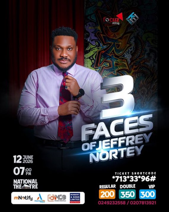 Home1x's tweet photo. 12th June is all about entertainment, creativity, and unforgettable moments with #3FacesOfJeffreyNortey at the National Theatre, 7PM sharp. https://t.co/GyipHnqfhe