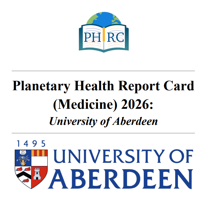 AbdnLifeScience's tweet photo. The Planetary Health Report Card (PHRC) results for @aberdeenuni medical school are out. We ranked 11th in the UK and No. 1 across Scotland. 🙌 

Well done to students André Justin Carpio, Esme Freeburn, Alina Imran and Philip Layfield for completing the report. https://t.co/GeYCWSYOO5
