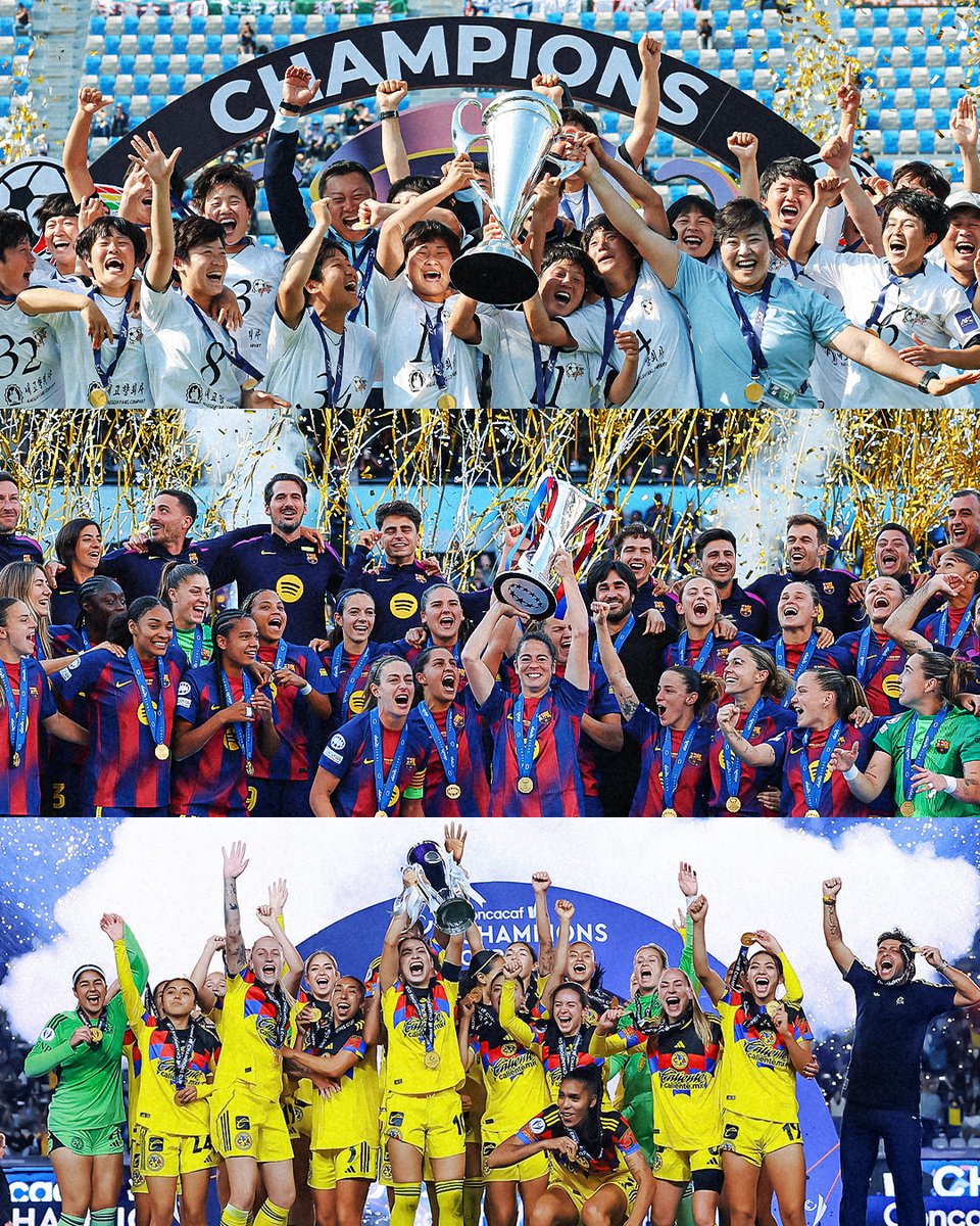 FIFACF's tweet photo. 🏆 Naegohyang Women’s FC
🏆 FC Barcelona
🏆 Club America

Three newly-crowned continental champions heading to the FIFA Women's Champions Cup!