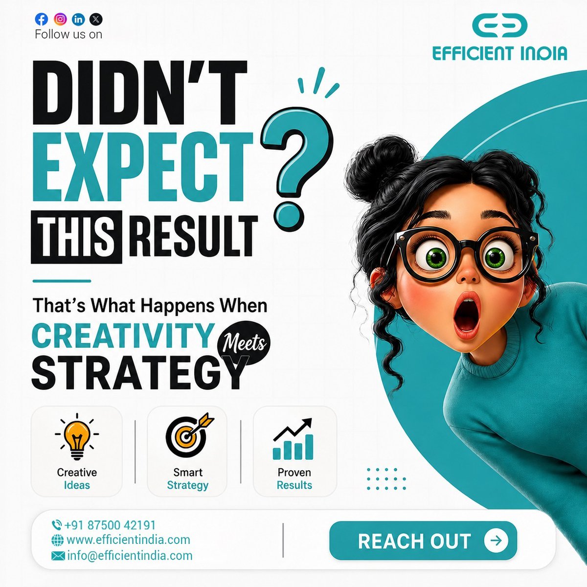 efficientindia's tweet photo. Didn’t expect this result? 👀
That’s what happens when creativity meets strategy! 🚀
#EfficientIndia #CreativeMarketing #DigitalStrategy #BusinessGrowth #Marketing #Branding #Innovation https://t.co/QLcokJPGJC