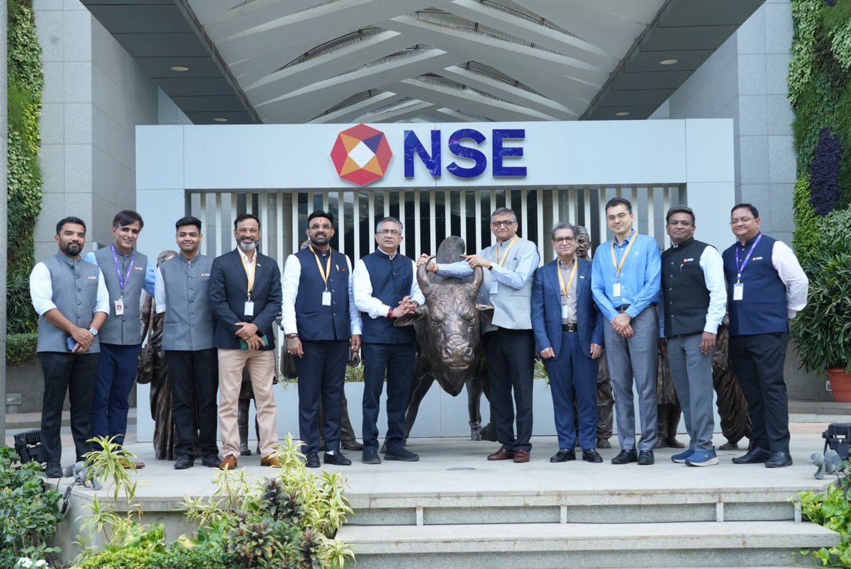 NSEIndia's tweet photo. NSE enters into a collaboration with the Steel Users Federation of India (SUFI) to foster the development and growth of the steel and related commodity derivatives ecosystem in India.
 
The occasion was marked by the presence of Shri Ashishkumar Chauhan, MD & CEO, NSE, Shri Sriram Krishnan, Chief Business Development Officer, NSE, and Shri Nikunj Turakhia, President, SUFI. 

The dignitaries rang the @NSEIndia bell as part of the event. 

#NSE #NSEIndia #MOU @sufisteelindia @nikunjturakhia @ashishchauhan
