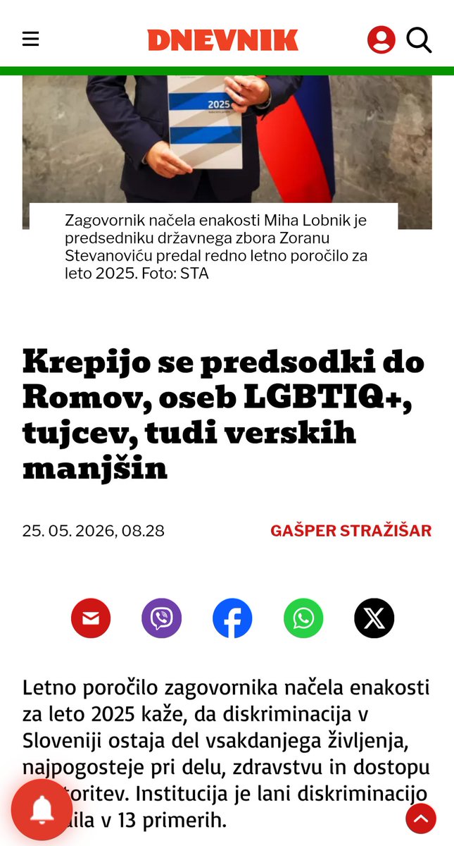 DrzavljanD's tweet photo. 🚦 [Mediji in predsodki]🚦

Poročilo Zagovornika načela enakosti prinaša alarmantne podatke: opazno rastejo predsodki in sistemska diskriminacija do Romov, oseb LGBTIQ+, tujcev in verskih manjšin.

Največ kršitev je pri zaposlovanju, v zdravstvu in izobraževanju.

#eudem https://t.co/f7YTYEIy5J