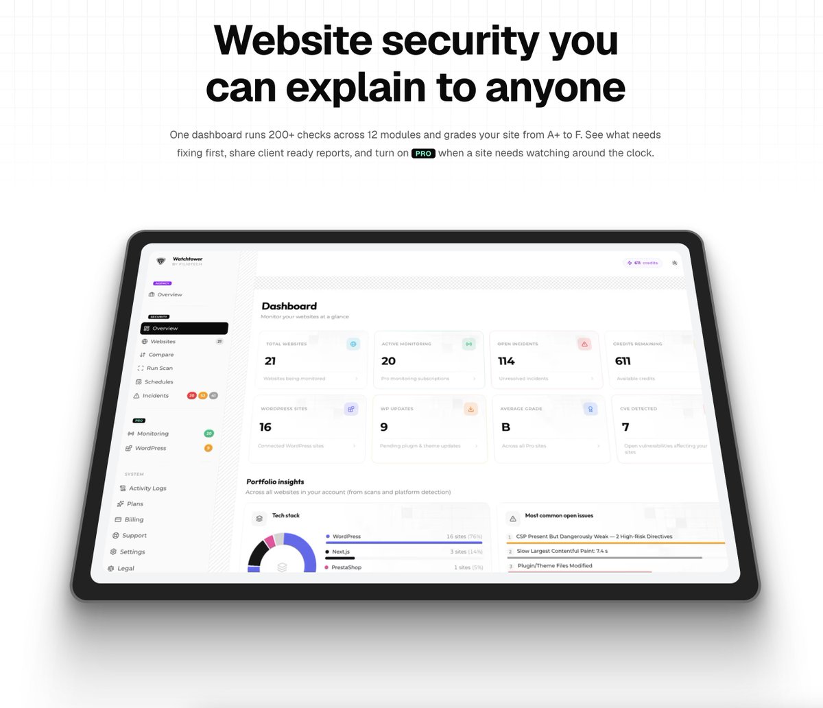 FilioTech's tweet photo. Watchtower is live. Public registration is open.

One scan, about two minutes. Your website gets graded A+ to F on SSL, DNS, email, headers, speed, uptime, WordPress, broken links, and more.

Register free with 10 credits included.

https://t.co/TvSKSSCVrc https://t.co/uEMilnqgiw