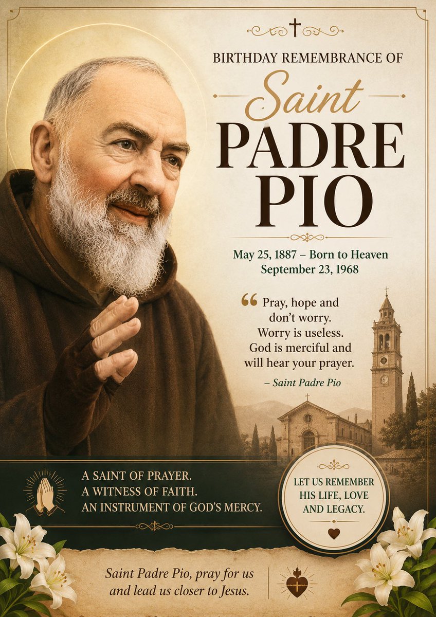BrideStreet's tweet photo. Birthday Remembrance Saint Padre Pio. https://t.co/TfJ4XmlnRU