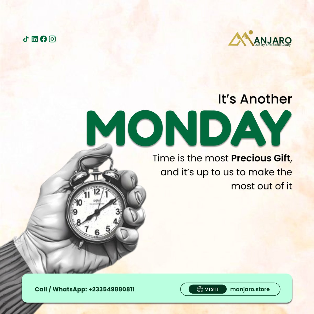 Manjaro_Store's tweet photo. Another Monday. Another chance to level up 💼✨
Stay focused, move smart &amp; make every minute count ⏳💚

#MondayMotivation #ManjaroStore #GhanaShopping #SoftLife #explore #fypppp #fyp #reels #love #viral https://t.co/dxGAk9wxV7