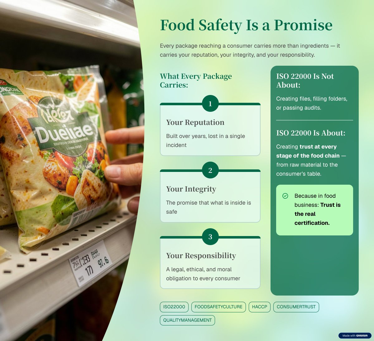 PanchalPatel's tweet photo. Consumers don’t read your SOPs.
They trust the food you serve.
Food safety is not paperwork — it is culture, discipline and accountability in action.

#ISO22000 #FoodSafety #FSMS #HACCP #ConsumerTrust https://t.co/hfZDrSs5rl