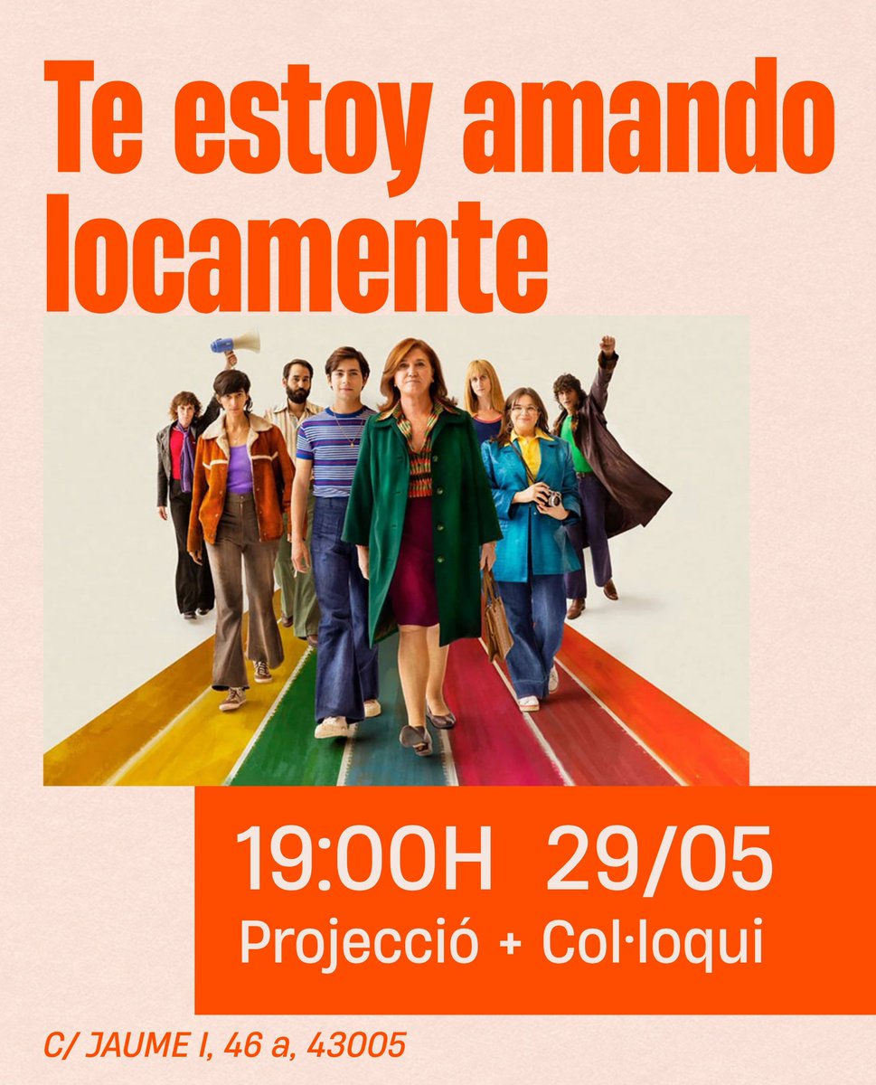 casaljt_tgn's tweet photo. 🎬 Aquest divendres, cinefòrum al casal

Projectarem Te estoy amando locamente, una història de repressió, lluita i organització de classe. 
Memòria del moviment LGTBIQ+ i de classe davant la persecució franquista.

Entrada lliure. Us hi esperem! https://t.co/T2yG6xHFBD