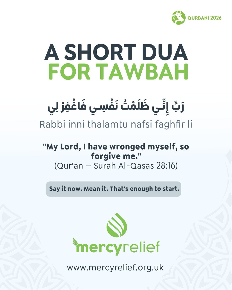 MercyReliefUK's tweet photo. These 10 days are for those seeking to reconnect with Allah. The door of mercy is wider now than ever. Start fresh today and share to remind others.

https://t.co/T5BNKC0gAU

#Qurbani #DhulHijjah #MercyRelief https://t.co/k7DHucNG9X