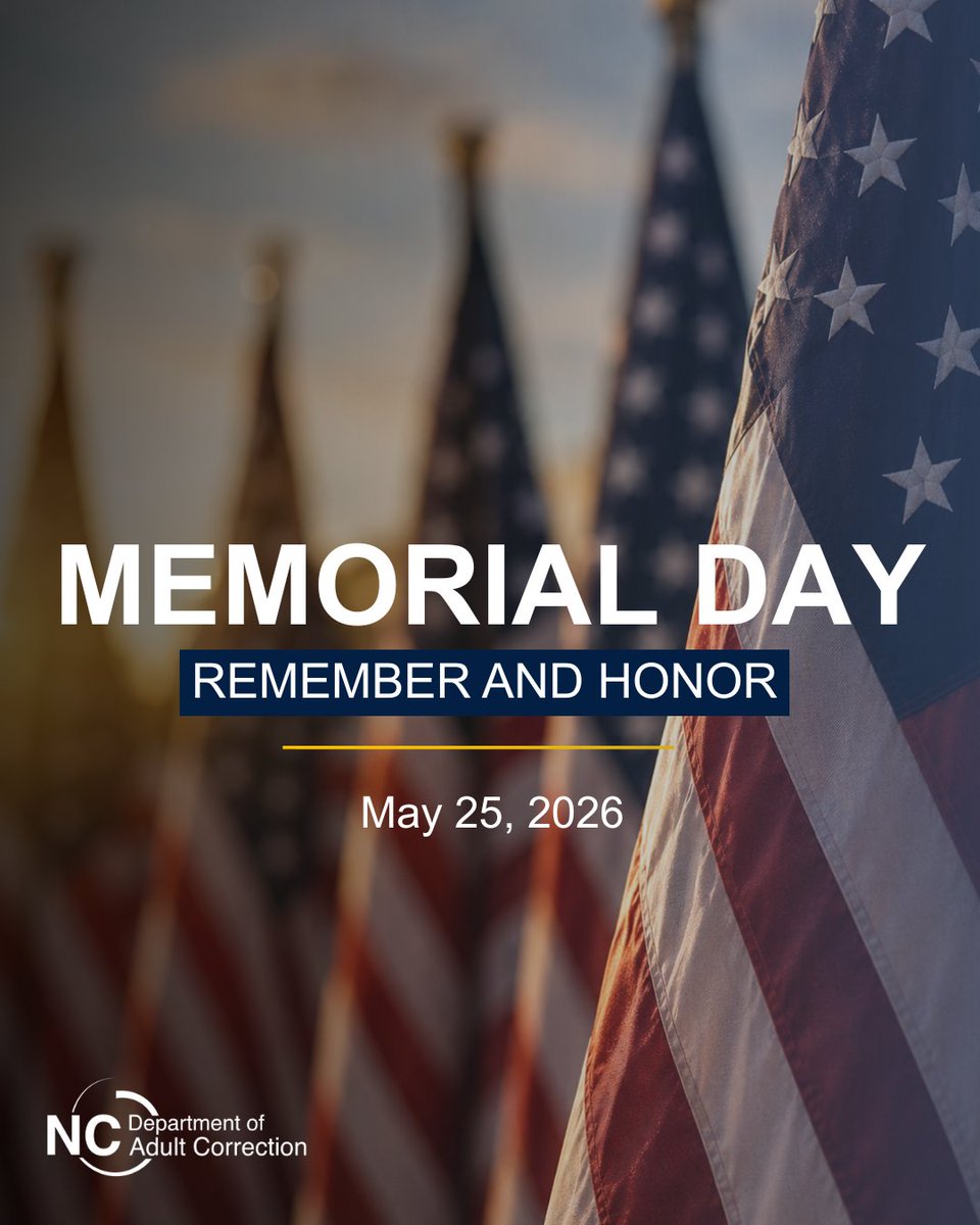 NCCorrection's tweet photo. Today, we honor and remember the brave people who made the ultimate sacrifice for our country. #TeamNCDAC wishes you a meaningful Memorial Day filled with gratitude as we remember those who served and honor the families who carry their memory each day.

#MemorialDay https://t.co/uxVCxcclks