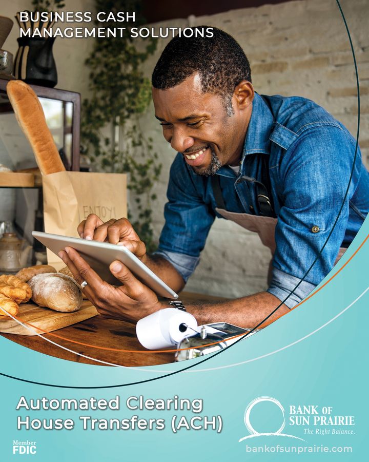 Bank_SunPrairie's tweet photo. Using our ACH origination system, you can simplify vendor, payroll, and federal and state tax payments. Bank of Sun Prairie offers this with electronic payments and deposits. Visit  https://t.co/inUAQ8GdPv to see a variety of payments used for this type of transfer. 
Member FDIC https://t.co/2TkRflUcyr