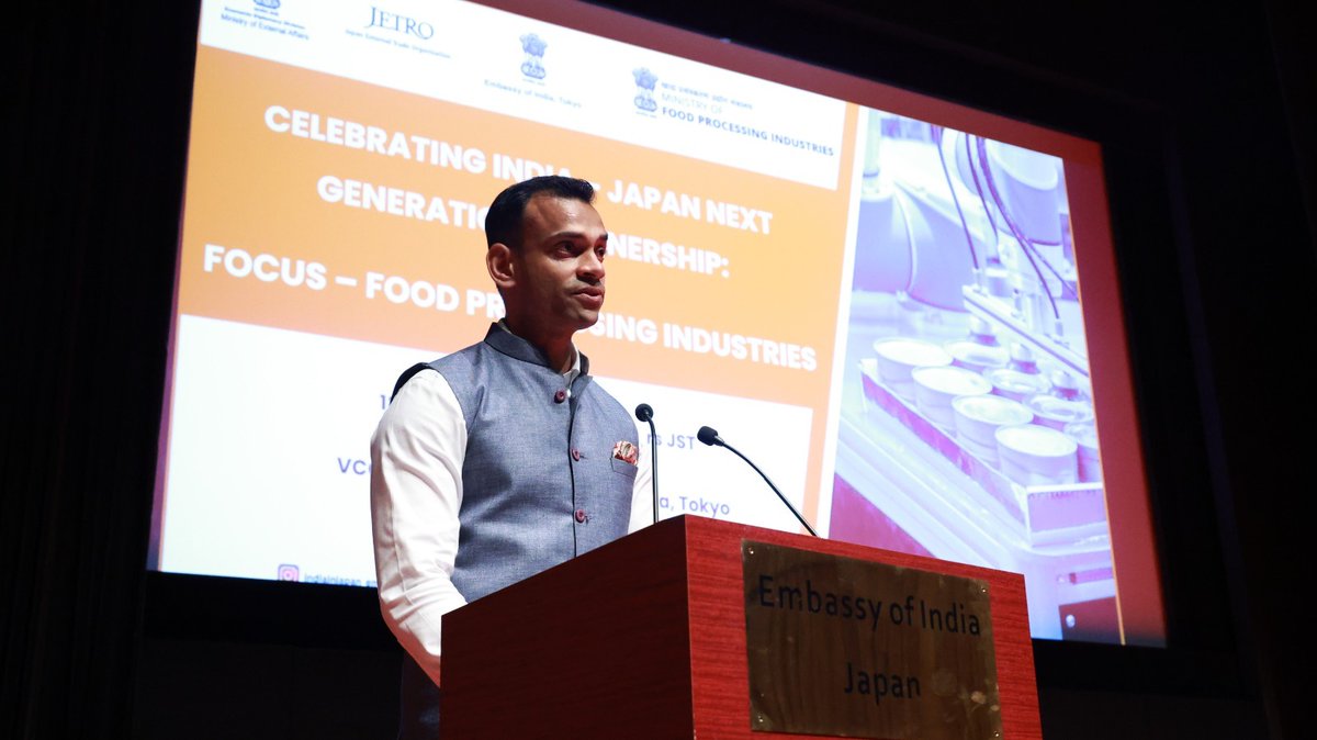 MOFPI_GOI's tweet photo. Mr. Preet Pal Singh, Joint Secretary, @MoFPI_GOI, addressed Japanese stakeholders from the food processing and allied sectors during a roadshow organized by @IndianEmbTokyo, highlighting the strong and enduring socio-economic partnership between India and Japan. https://t.co/buKqZRtQ3O