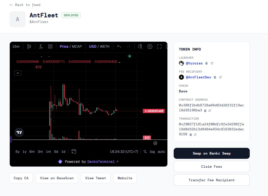 JeffreyHunnid's tweet photo. #BANKR Pls bro
@AntFleetDev currently has good volume ( $400k vol in a day) and has 1ETH Fees ready waiting for the team to claim.
I see some good signs for $ANTFLEET so I'm betting here.

CA: 0x388f2b4b8728a66d83d26f32f19ac18d35196ba3 https://t.co/IpRRS0l44j