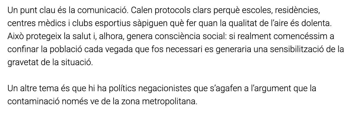 nuria_barnolas's tweet photo. @CarlesFarr3 @FrancescSeres @elsetembre Ho conec molt bé. És una discussió bastant estèril sobretot tenint en compte que no hi ha massa interès en estudiar l'estrès tèrmic a la ciutat. Però què esperar si ni es preocupen per la salut que respiren els infants i la gent vulnerable? https://t.co/YzEnvo013B
