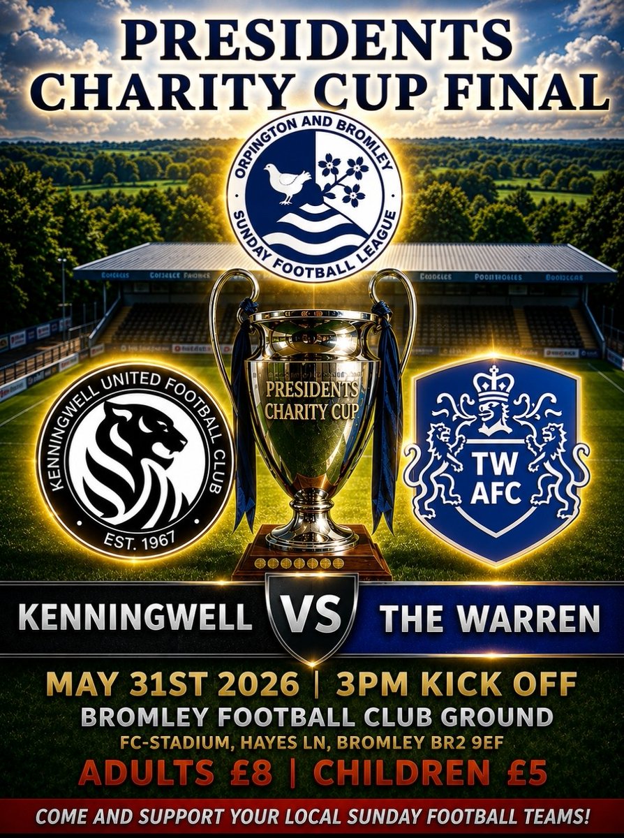 KenningwellFC's tweet photo. The Tigers are playing against @TheWarrenAFC in the Presidents Cup Final this Sunday.

Come down and show your support.

#ANNOTIGRE 🐯 https://t.co/rp0shPPnoQ