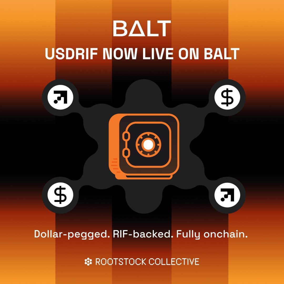 RootstockJapan's tweet photo. USDRIFが @BALTprotocol にて稼働を開始しました🟠

ドルにペッグされたVault（ボールト）、RIFによる裏付け、中央管理者の不在、完全なオンチェーン設計、そして @rootstock_io ネイティブ。

分散型ステーブルコインの「あるべき姿」そのままに、ご自身のContinuity Vaultを構築することができます👀

発表の詳細はこちらからご覧いただけます： https://t.co/WEAKrGCDEJ