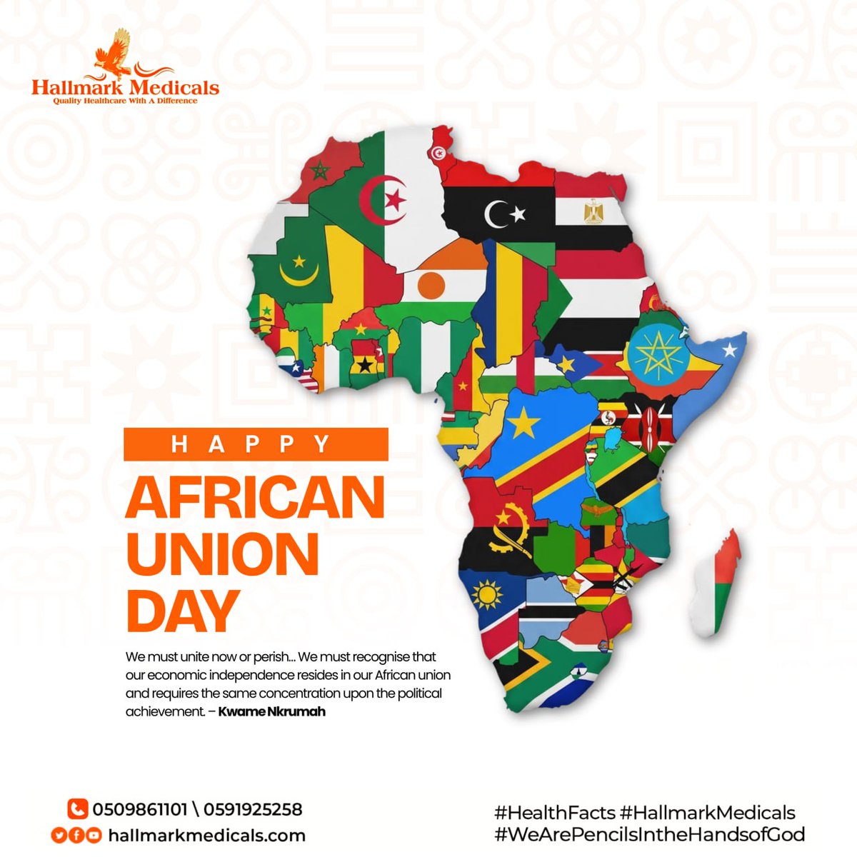 HallmarkMed's tweet photo. Happy African Union Day. 

Today, we celebrate African Union Day, a moment to honor the unity and strength of our diverse continent.

#HallmarkMedicals
#HM
#AU
#AfricanUnionDay https://t.co/ONKRiJN1cl