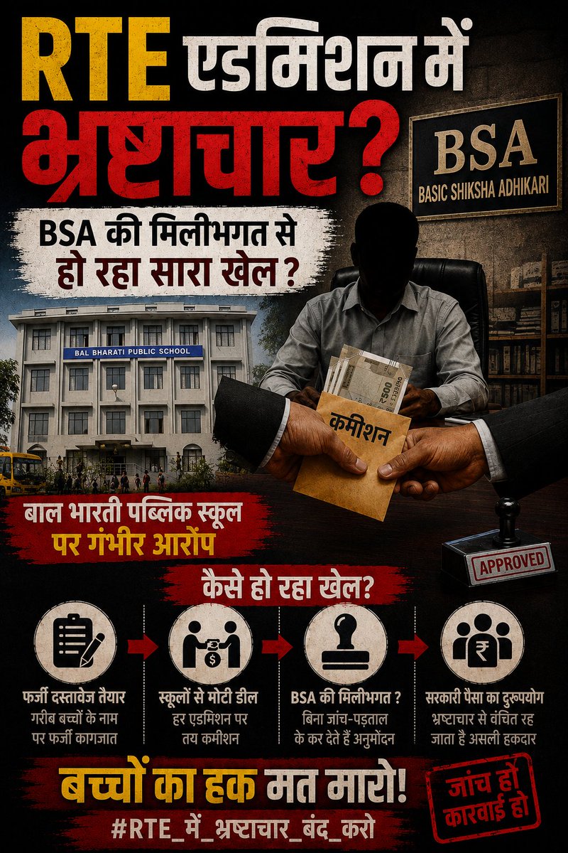 PRASHAN98386121's tweet photo. RTE के तहत एडमिशन में गजब की धांधली.अशोक कुमार जी के बेटे का नोएडा के सेक्टर-21 के बाल भारती पब्लिक स्कूल में नाम आ चुका है.बावजूद बच्चे का एडमिशन नहीं लिया जा रहा है.स्कूल RTE की सीट किसी और को बेच रहा है?
पीड़ित-अशोक कुमार-78278 84212 @dmgbnagar @Bsagbn1 @myogioffice @BBPSNoida https://t.co/oguMchFo6r