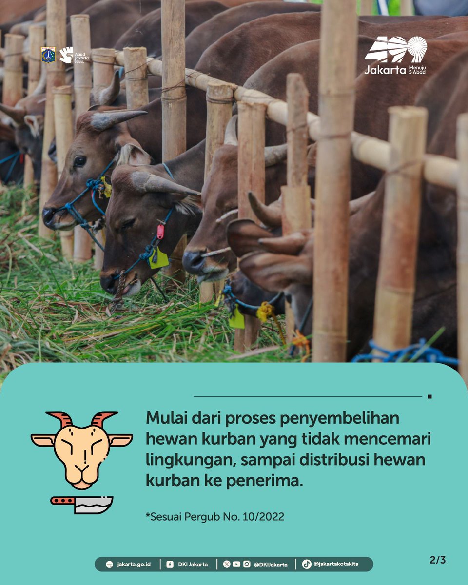 DKIJakarta's tweet photo. Buat Sobat Jakarta yang akan berkurban pada Iduladha nanti, yuk terapkan Eco Qurban sesuai Pergub No. 10 Tahun 2022.

Dengan begitu ibadah kurban lebih nyaman, tertib, dan tidak mencemari lingkungan.  

Untuk tahu apa saja yang bisa dilakukan dalam penerapan eco qurban, simak infografik berikut, ya! 

#dkijakarta #JagaJakarta #JakartaKotaGlobal