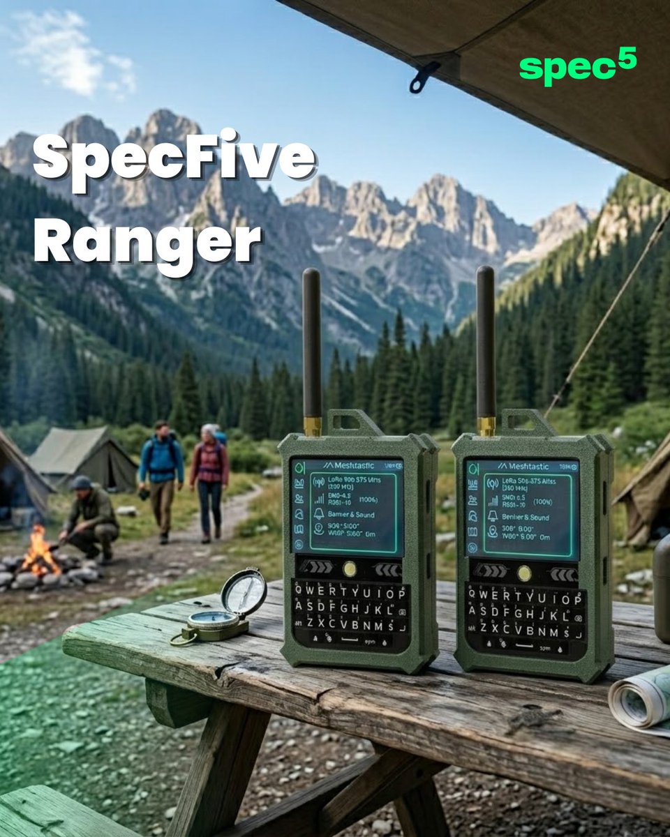 spec_five's tweet photo. Stay connected beyond the grid with the SpecFive Ranger.
A standalone LoRa mesh communicator built for off-grid messaging, GPS sharing, and real-world field use, no towers or subscriptions required.
Ready to build your mesh? Explore the Ranger today.
https://t.co/u8bRV3jKrm
#SpecFive #Ranger #LoRa #OffGrid #MeshNetwork