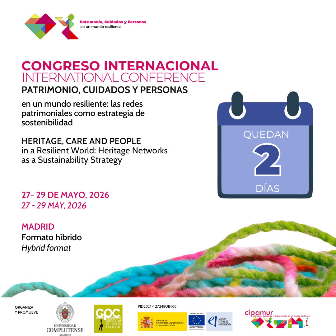 gpcultural's tweet photo. ⏳ ¡Solo quedan 2 días para el Congreso

📅 Nos vemos del 27 al 29 de mayo de 2026 en Madrid y en formato híbrido (presencial y online).

⏳ Only 2 days left until the Coference 📅 27 to 29 May 2026 in Madrid and in a hybrid format

#CongresoInternacional #InternationalConference https://t.co/n505zBlucK