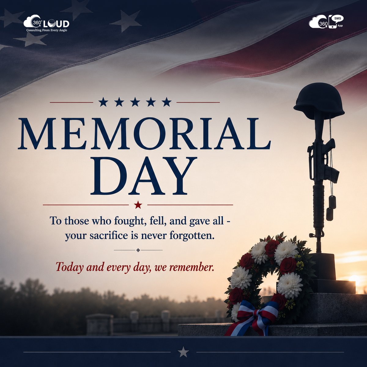 360degreecloud's tweet photo. True heroism isn't just found in history books; it is etched into the very foundation of the liberty we hold dear.

Today, we remember the brave souls who fought, fell, and made the ultimate sacrifice for a cause greater than themselves.

#MemorialDay #360DC #Sacrifice #Freedom https://t.co/b5Jvcjv7Pg