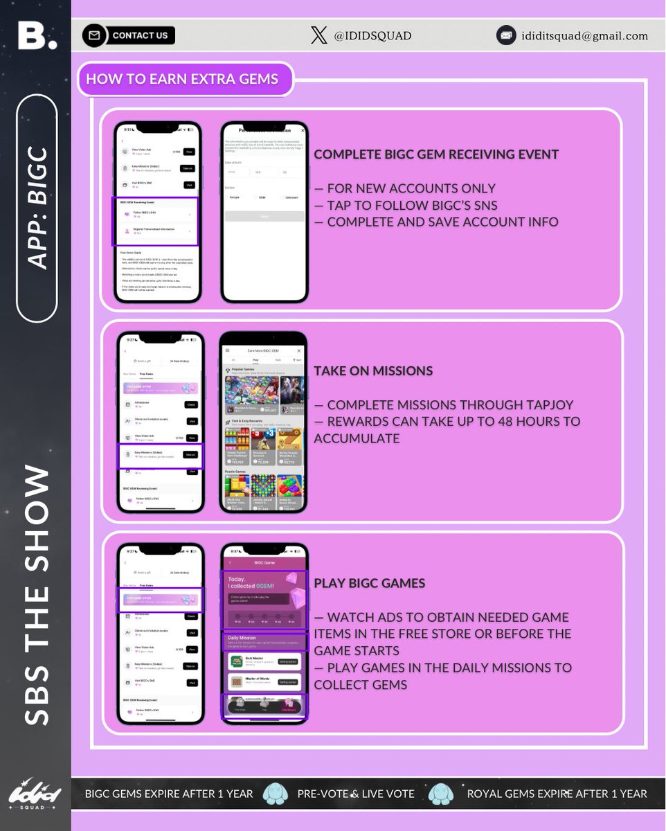 IDIDSQUAD's tweet photo. [📖 SBS THE SHOW] #IDID_GUIDE

App: BIGC

THE SHOW has officially announced that they are back and will use a new voting app!

WITHID, please be guided on how to collect GEMS in the BIGC app.

#IDID #아이딧
@IDID_starship https://t.co/WxZoSCtvKA