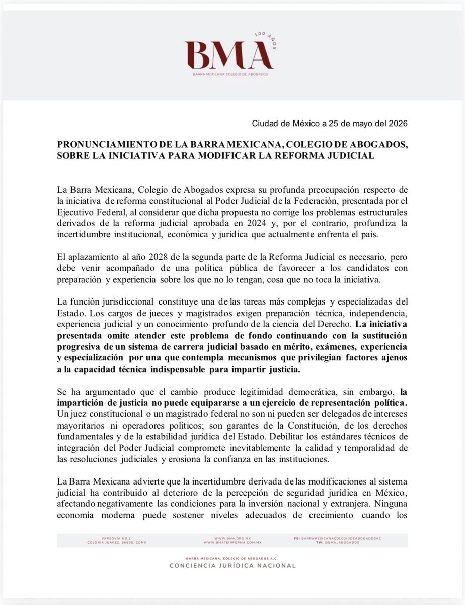 Barra Mexicana, Colegio de Abogados A.C. tweet media