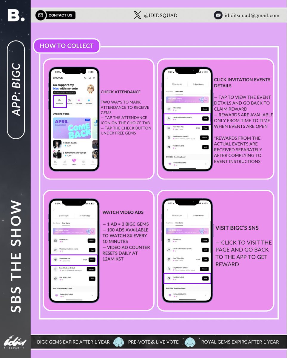 IDIDSQUAD's tweet photo. [📖 SBS THE SHOW] #IDID_GUIDE

App: BIGC

THE SHOW has officially announced that they are back and will use a new voting app!

WITHID, please be guided on how to collect GEMS in the BIGC app.

#IDID #아이딧
@IDID_starship https://t.co/WxZoSCtvKA