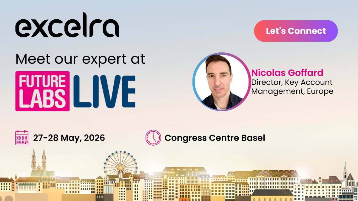 excelra's tweet photo. Meet our expert at Future Labs Live Basel 2026.
 
Connect with Nicolas Goffard to discuss how AI-ready scientific data, informatics, and digital transformation are helping accelerate innovation across pharma and biotech R&amp;D.
📍 Basel, Switzerland
📅 May 27–28, 2026
 
#Excelra https://t.co/I4Kn3UwNGU